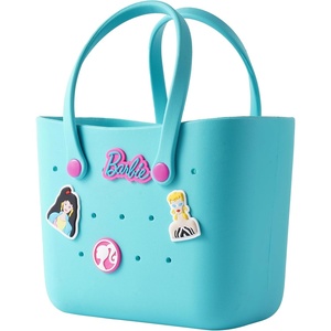 MINISO Barbie Tote Bag, Reusable Small Rubber Waterproof Bag, Cute Design Practical And Portable Handbag for Work Travel (BLUE)(Blue)