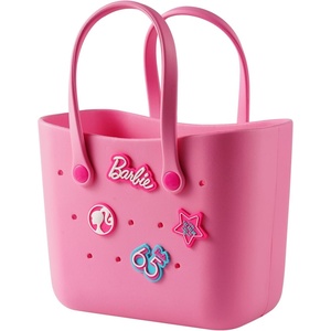 MINISO Barbie Tote Bag, Reusable Small Rubber Waterproof Bag, Cute Design Practical And Portable Handbag for Work Travel (BLUE)(Pink)