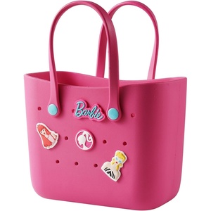 MINISO Barbie Tote Bag, Reusable Small Rubber Waterproof Bag, Cute Design Practical And Portable Handbag for Work Travel (BLUE)(Rose)