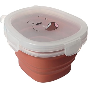 MINISO We Bare Bears Silicone Food Storage Container with Lids, BPA Free Foldable Bento Lunch Boxes, 18oz Collapsible Meal Prep Container for Kitchen, Microwave, Dishwasher and Freezer Safe (Grizzly)