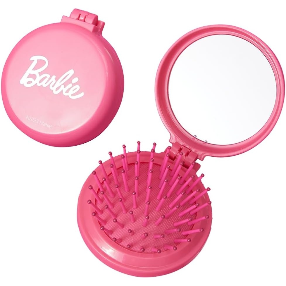 image:imageMINISO Barbie Portable Folding Mirror Comb for OnTheGo Styling  Compact Travel Hair Brush with Mirror  Fits in Pocket Purse Makeup Bag Backpack  Detangling Comb for Women Quick Touch Ups