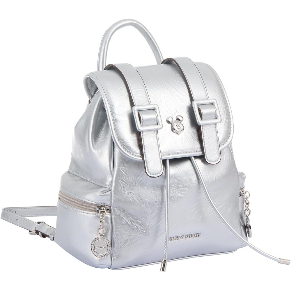 image:imageMINISO Disney Mickey Mouse Series Cambridge BackpackLeather Waterproof Backpack Purse for Women amp Girls Travel Fashion Disney Stylish Silvery Design Backpack Silver