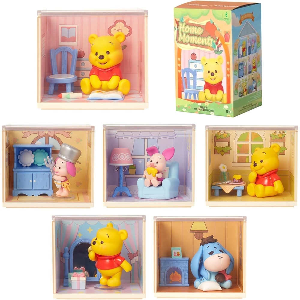 image:imageMINISO Disney Winnie The Pooh Blind Box Staying Home Series  Cute Ornament Collectible PVC Desk Decor Surprise Gift for Easter Birthday and Housewarming Single Box Random Style