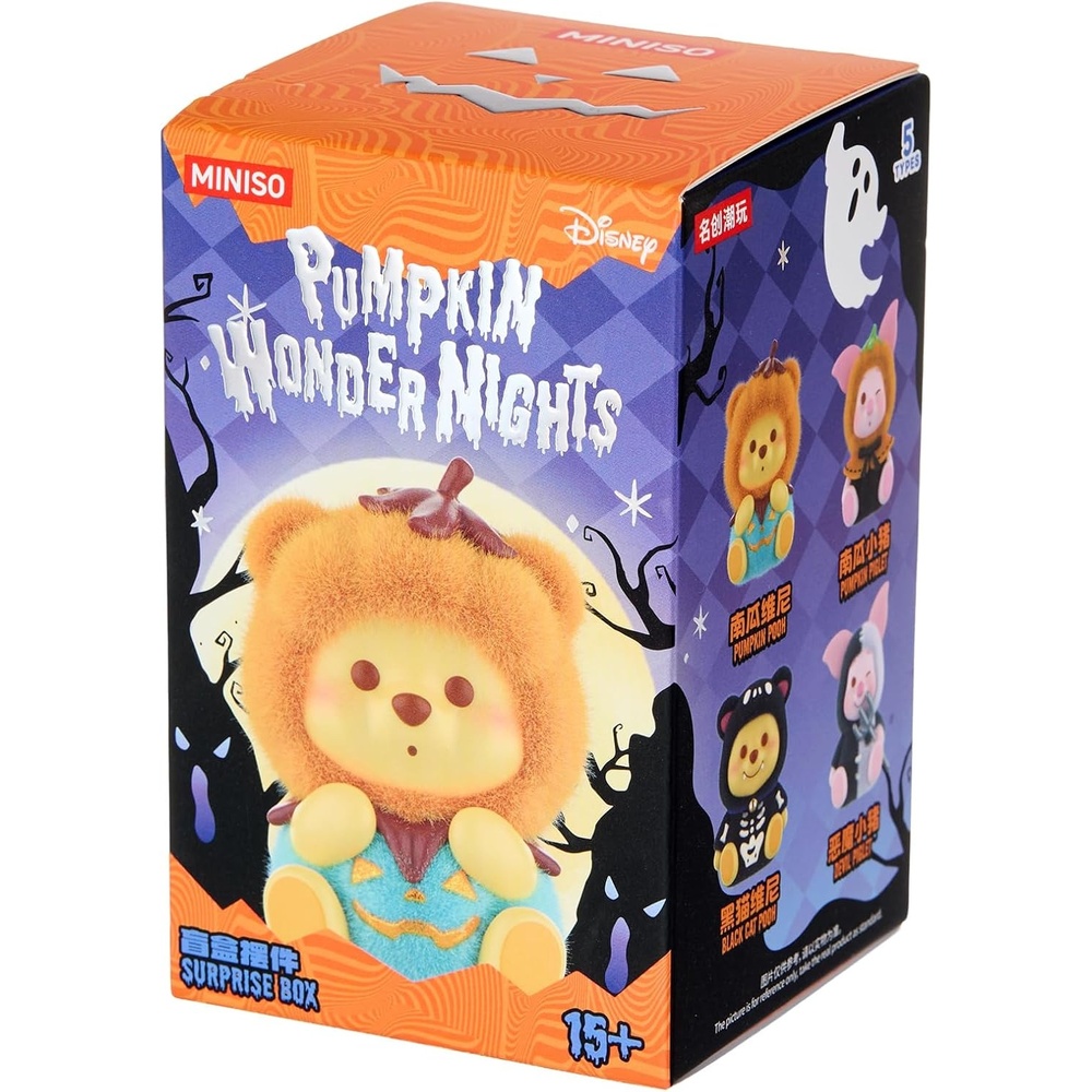 image:imageMINISO Disney Winnie The Pooh Pumpkin Night Pocket Monster Blind Box Figurine  Surprise Collectible Vinyl Figures Cute Autumn Halloween Collectible for Home Decor Gifts Display Single Box