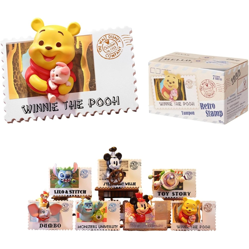 image:imageMINISO Disney Winnie The Pooh Retro Stamp Collection Blind Box Figure Random Design Stitch Mickey Surprise Boxes Mystery Collectible Toy for Home Decorations Birthday Gifts Random One Figure
