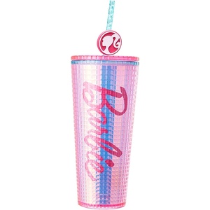 MINISO Barbie Collection Double Wall Plastic Cup with Straw 20 oz BPA Free Clear Tumbler with Lid Perfect for girls On the Go(26 oz – Barbie Shimmer Cup)