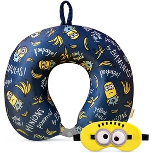 MINISO Minions Travel Neck Pillow with Eye Mask, Cute Cartoon 100% Memory Foam Neck Support Pillow, Lightweight Travelling Pillow Set for Airplane, Car and Home Use(Minions)